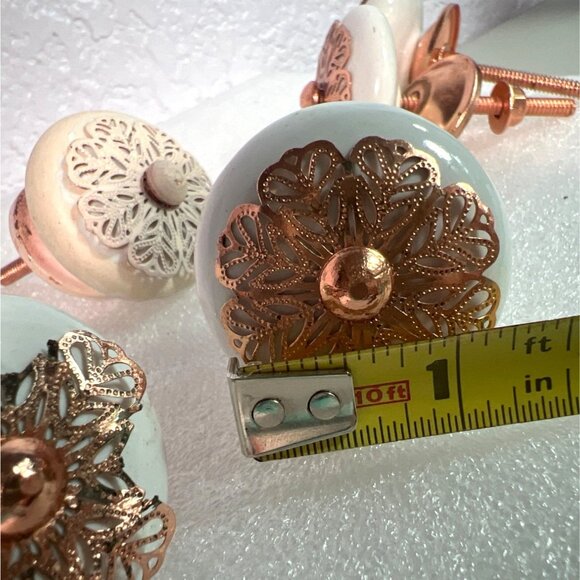 Decorative Ceramic & Metal Drawer Knobs Cabinet Pulls Set Of 6 White & Rose Gold - Picture 9 of 9
